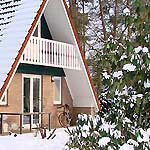 Het vakantiehuis in de winter met sneeuw.